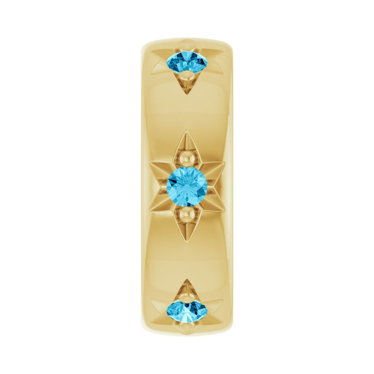 Sapphire Row Natural Gemstone Star Spacer Charm - Aquamarine, 14K Yellow Gold