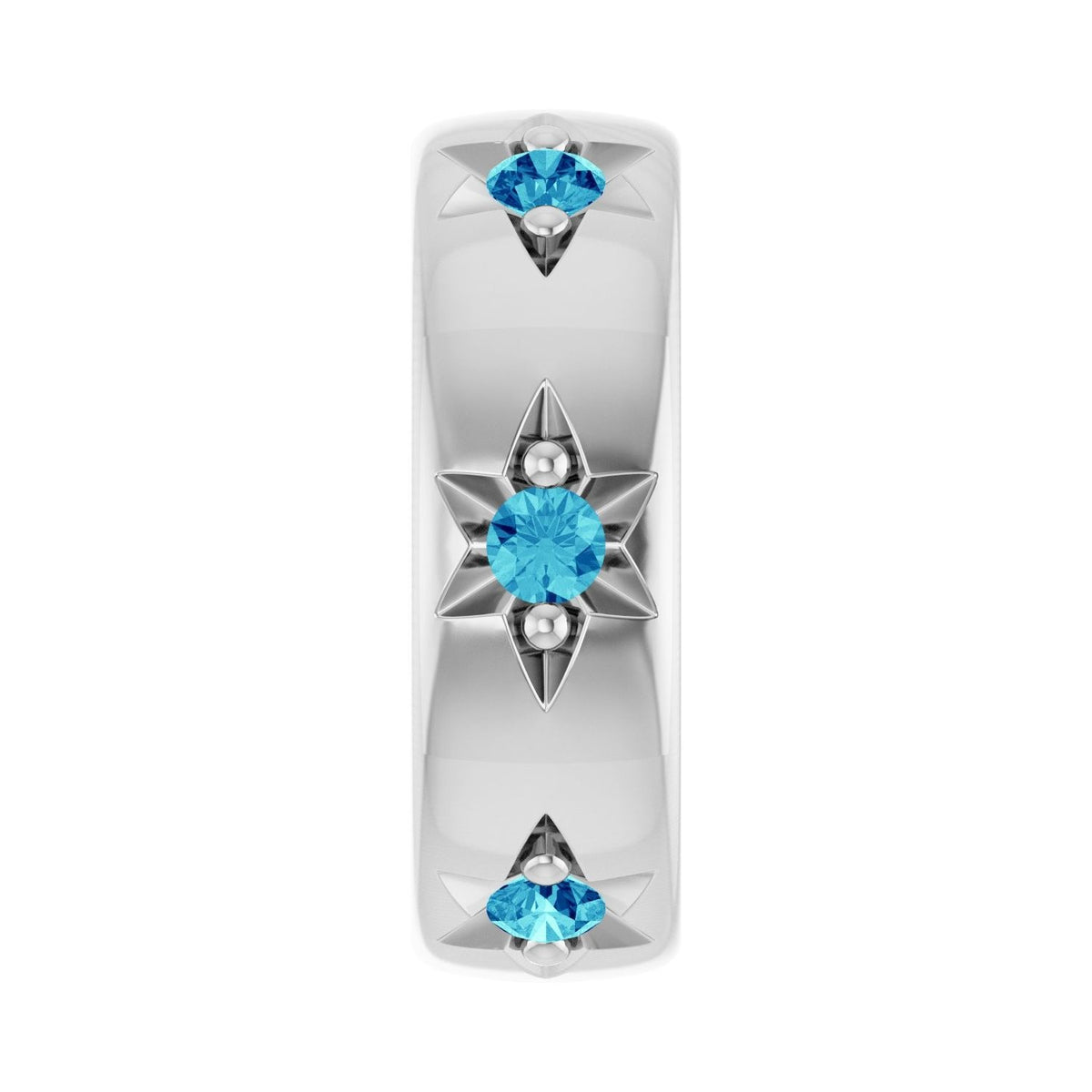 Sapphire Row Natural Gemstone Star Spacer Charm - Blue Zircon, 10K White Gold