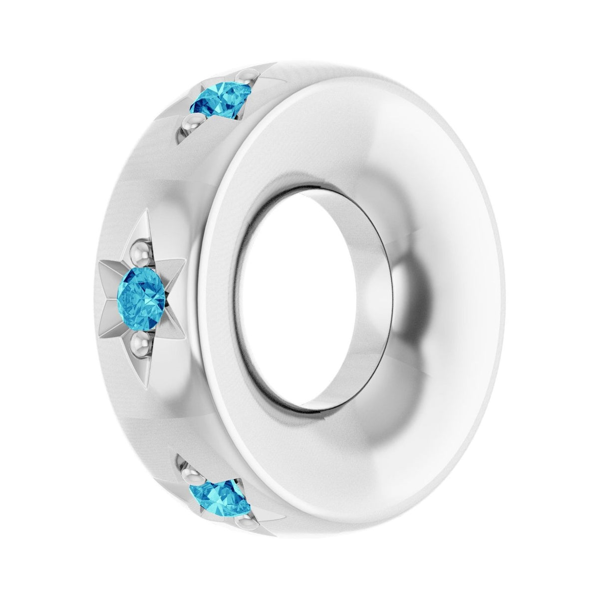 Sapphire Row Natural Gemstone Star Spacer Charm - Blue Zircon, 10K White Gold (view 2)