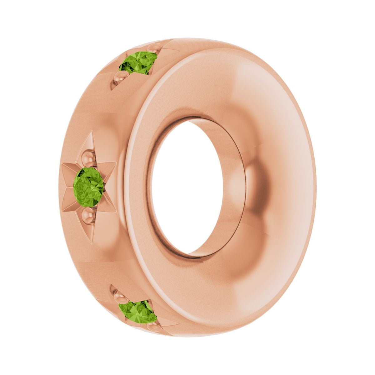 Sapphire Row Natural Gemstone Star Spacer Charm - Peridot, 14K Rose Gold (view 2)