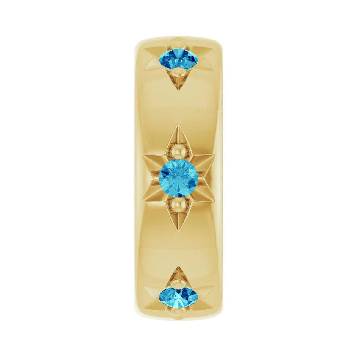 Sapphire Row Natural Gemstone Star Spacer Charm - Blue Zircon, 14K Yellow Gold