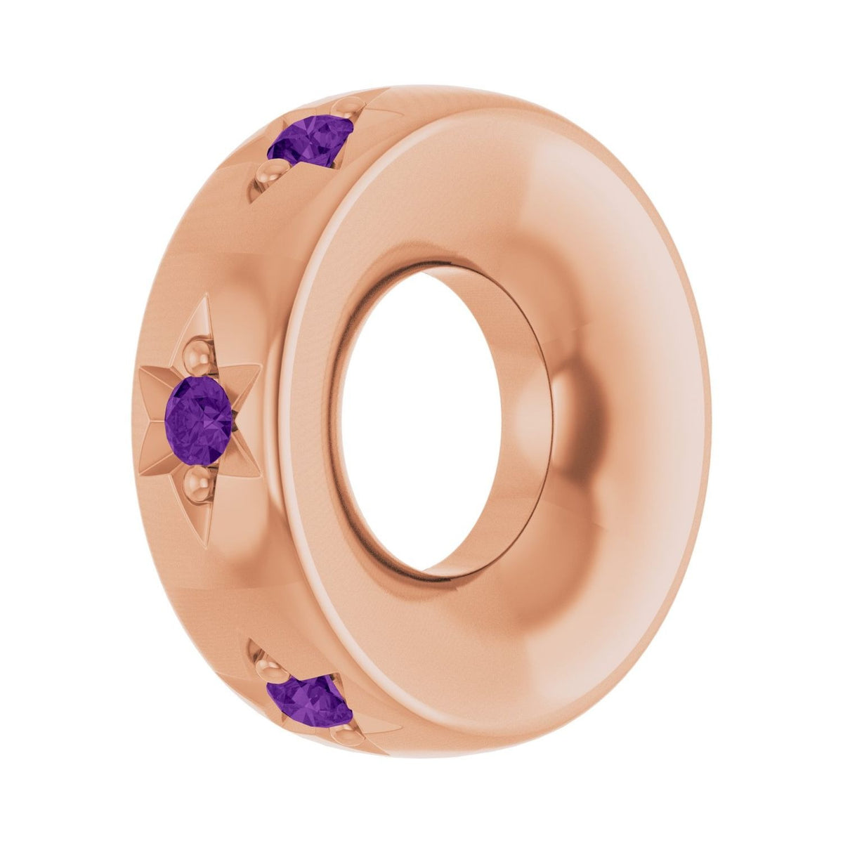 Sapphire Row Natural Gemstone Star Spacer Charm - Amethyst, 14K Rose Gold (view 2)