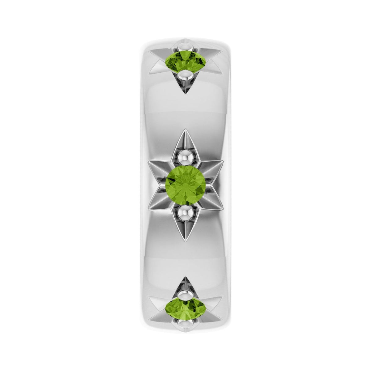 Sapphire Row Natural Gemstone Star Spacer Charm - Peridot, 14K White Gold