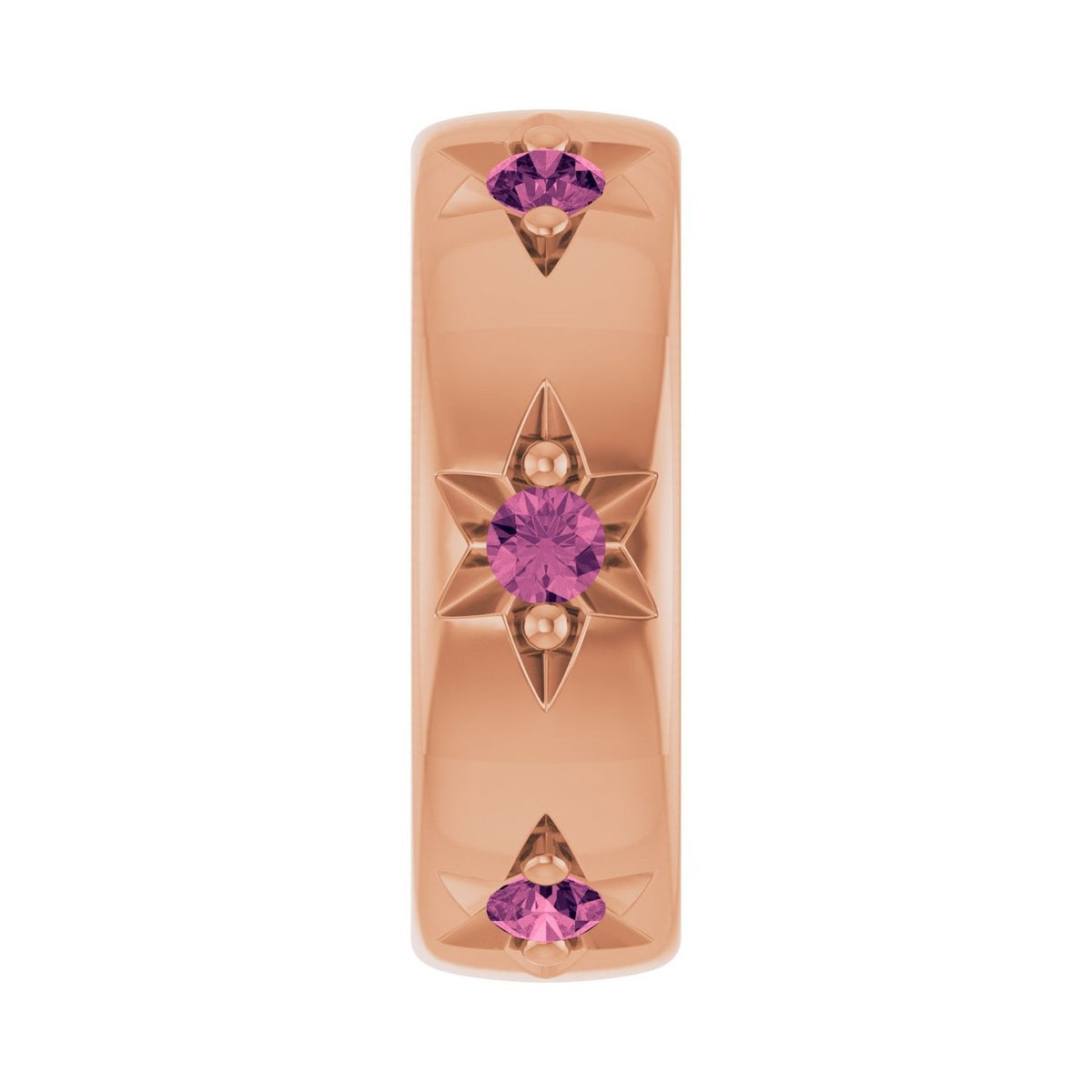 Sapphire Row Natural Gemstone Star Spacer Charm - Pink Tourmaline, 14K Rose Gold
