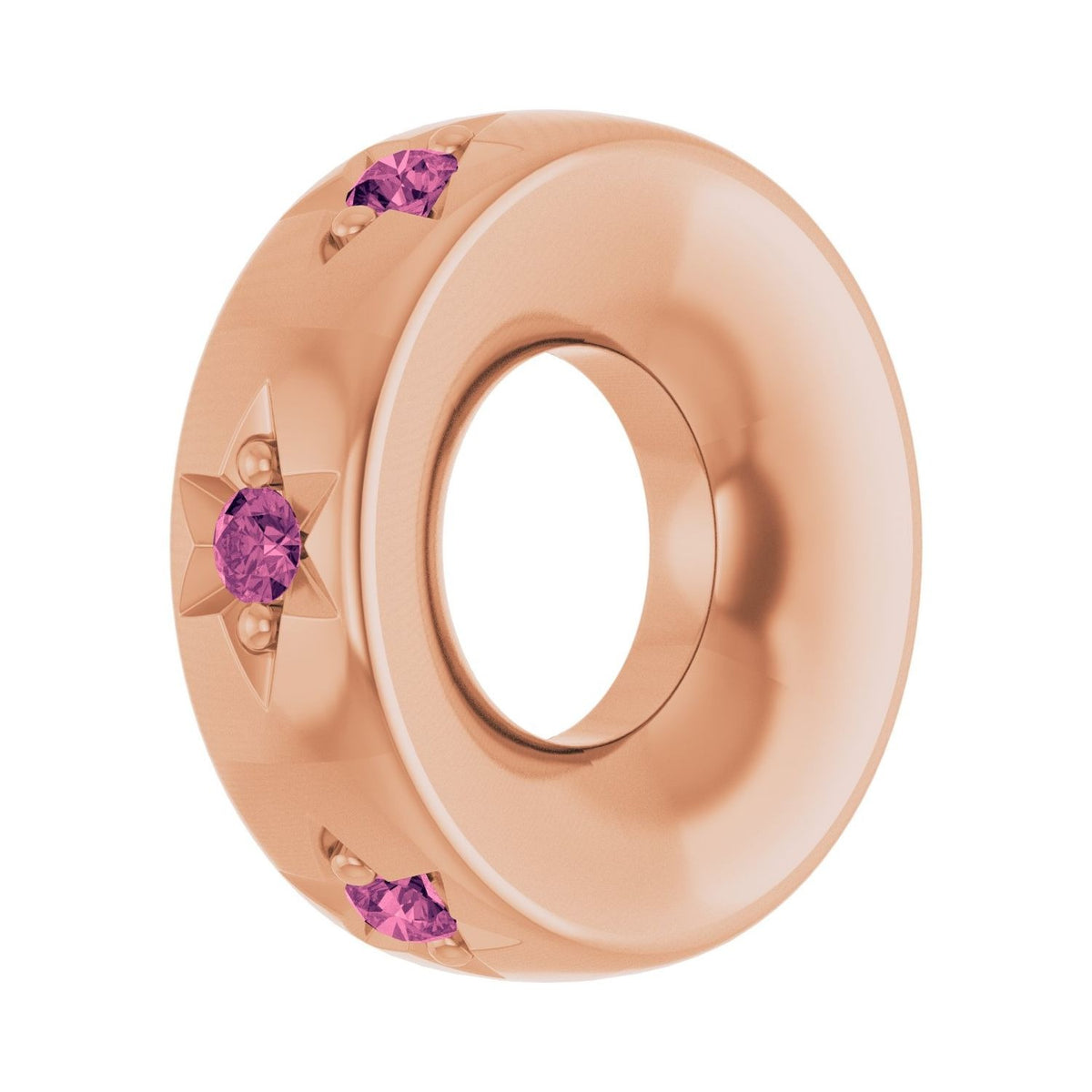Sapphire Row Natural Gemstone Star Spacer Charm - Pink Tourmaline, 14K Rose Gold (view 2)