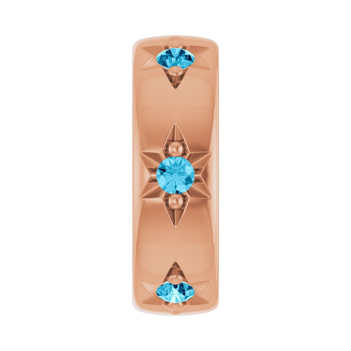 Sapphire Row Natural Gemstone Star Spacer Charm - Aquamarine, 14K Rose Gold