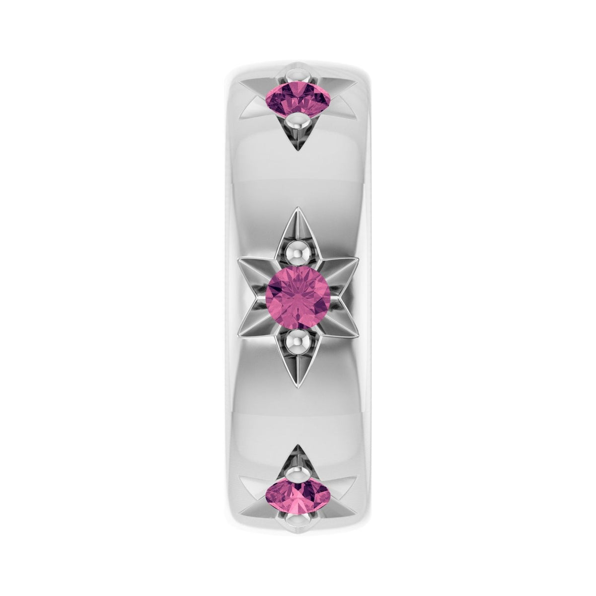 Sapphire Row Natural Gemstone Star Spacer Charm - Pink Tourmaline, 10K White Gold