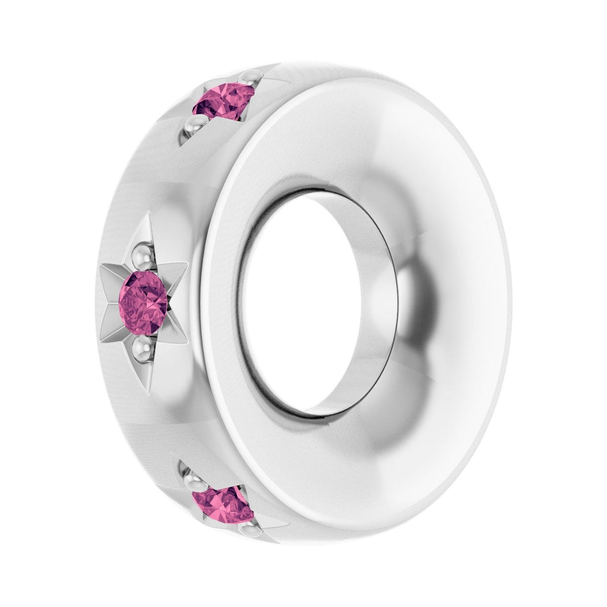 Sapphire Row Natural Gemstone Star Spacer Charm - Pink Tourmaline, 14K White Gold (view 2)