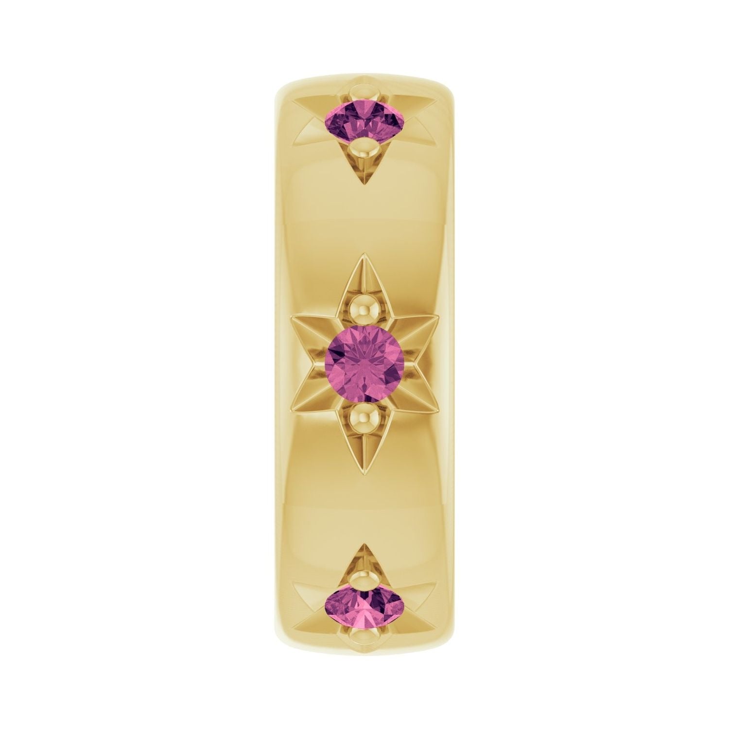 Sapphire Row Natural Gemstone Star Spacer Charm - Pink Tourmaline, 10K Yellow Gold