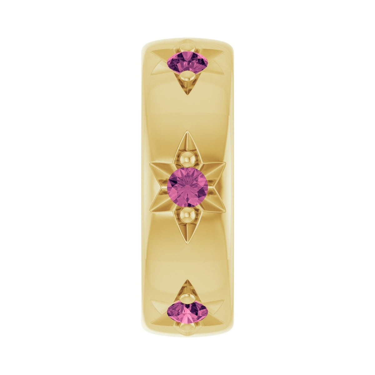 Sapphire Row Natural Gemstone Star Spacer Charm - Pink Tourmaline, 10K Yellow Gold