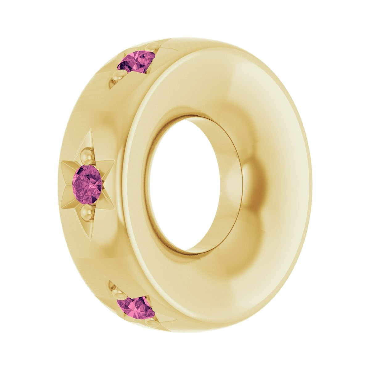 Sapphire Row Natural Gemstone Star Spacer Charm - Pink Tourmaline, 10K Yellow Gold (view 2)