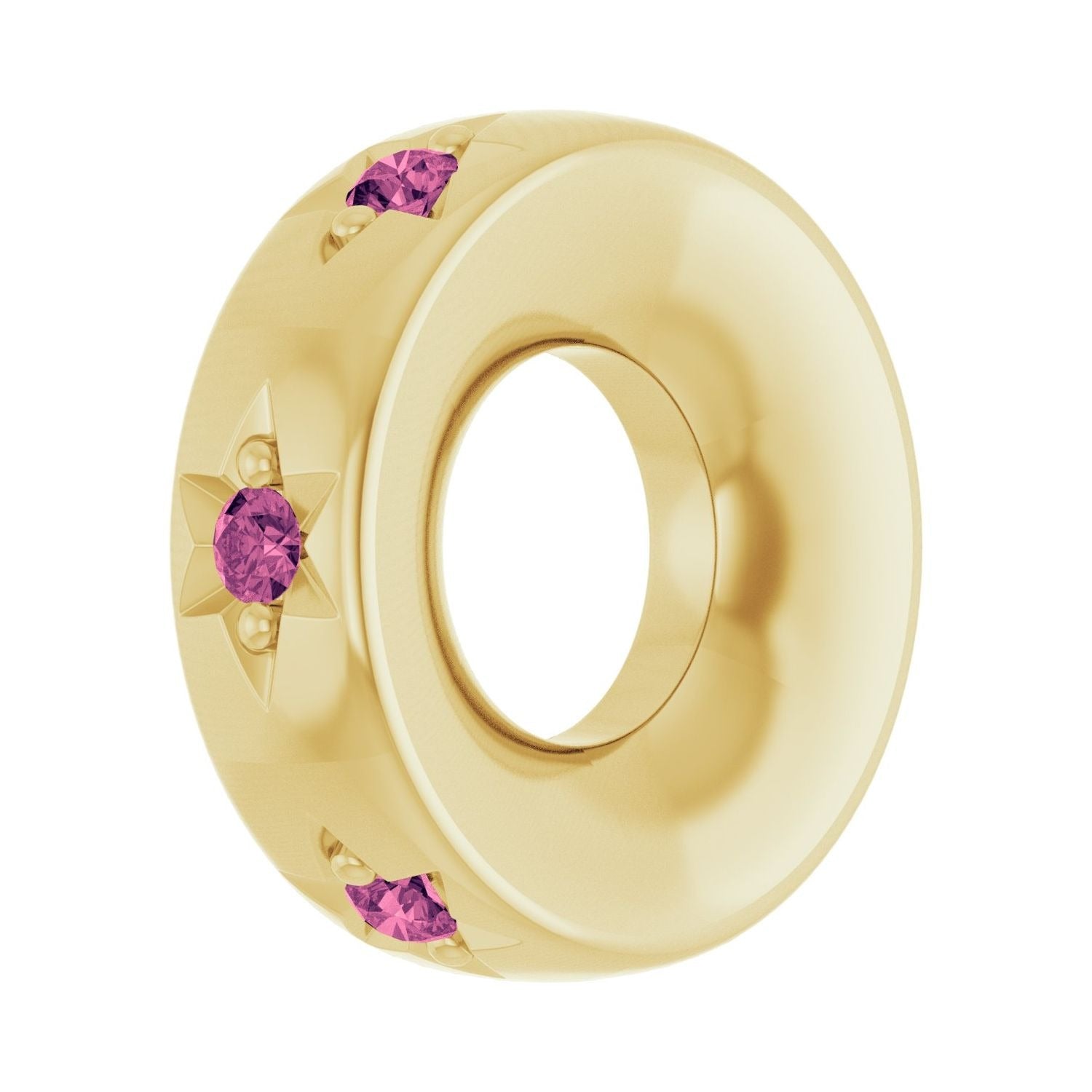 Sapphire Row Natural Gemstone Star Spacer Charm - Pink Tourmaline, 14K Yellow Gold (view 2)
