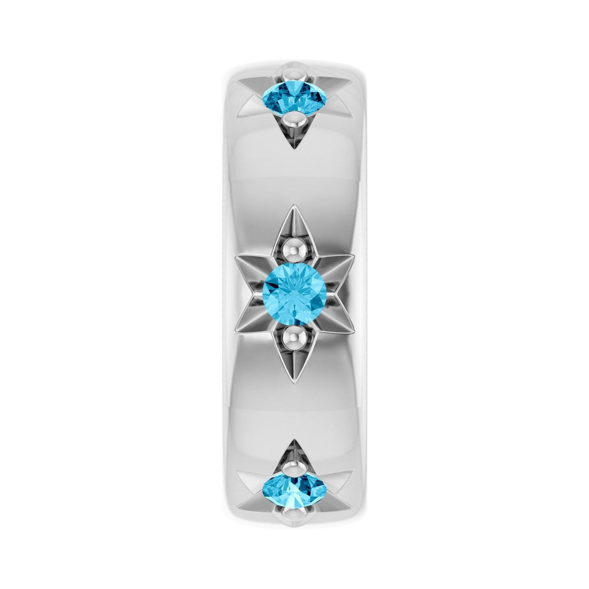 Sapphire Row Natural Gemstone Star Spacer Charm - Aquamarine, Platinum