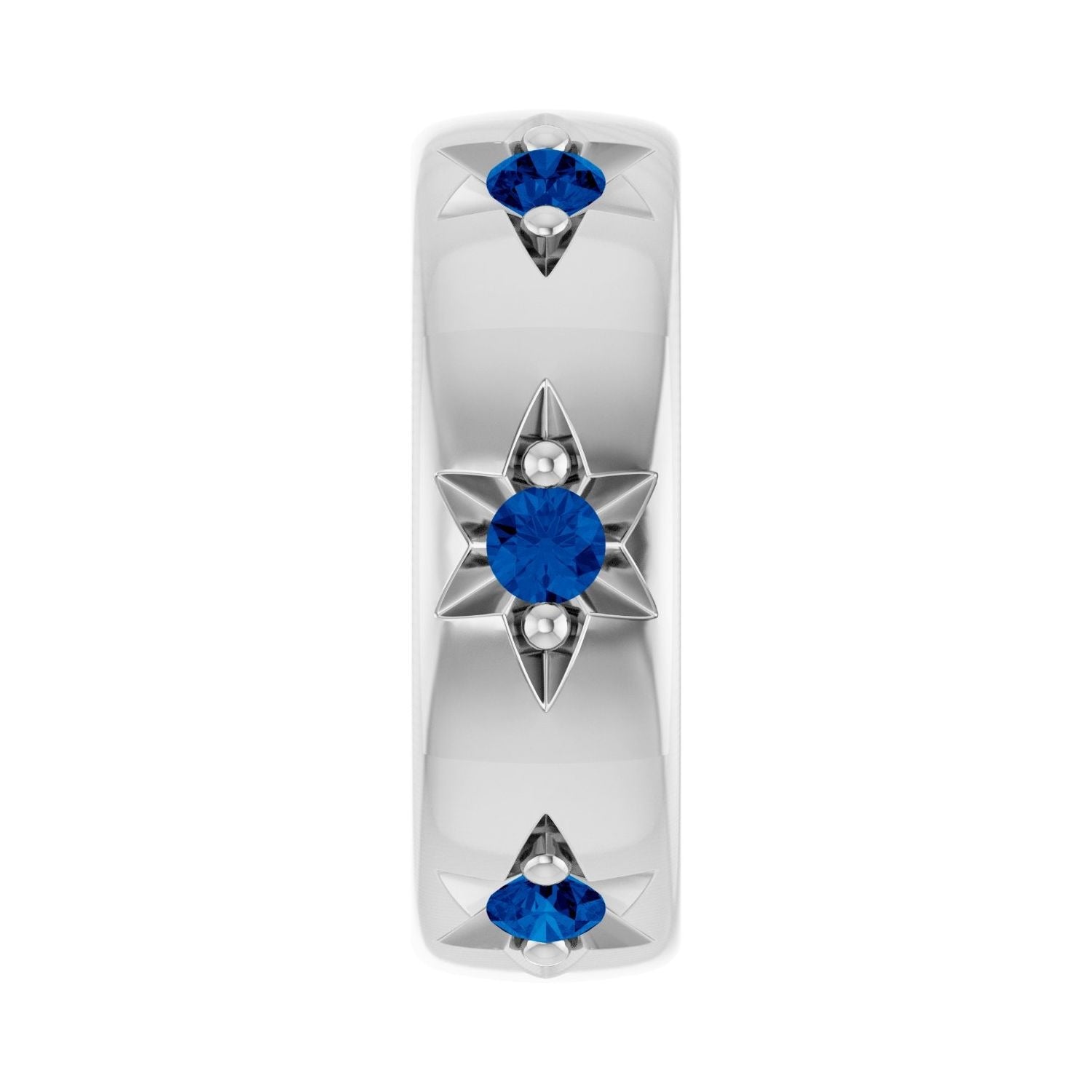 Sapphire Row Natural Gemstone Star Spacer Charm - Blue Sapphire, 10K White Gold