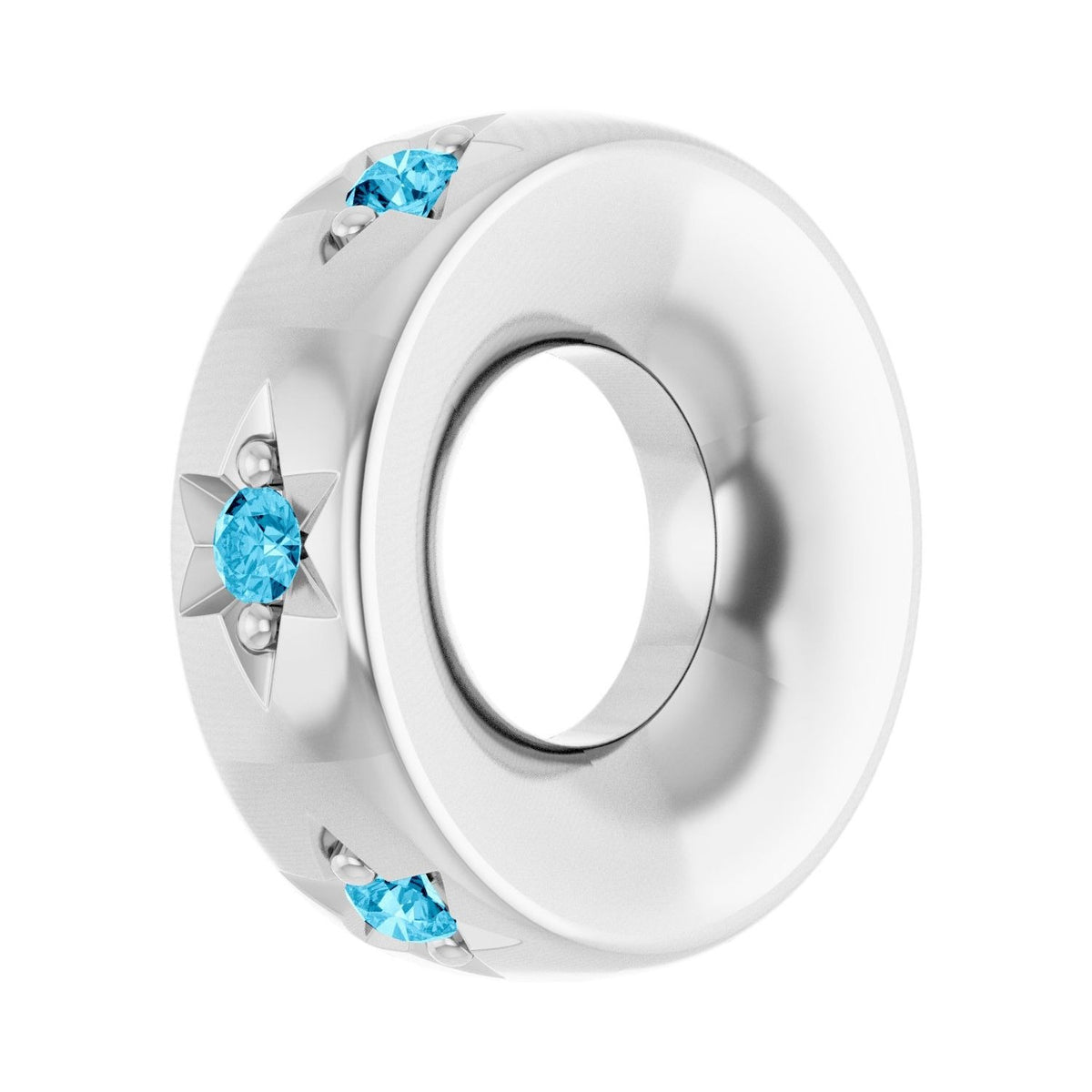 Sapphire Row Natural Gemstone Star Spacer Charm - Aquamarine, 14K White Gold (view 2)