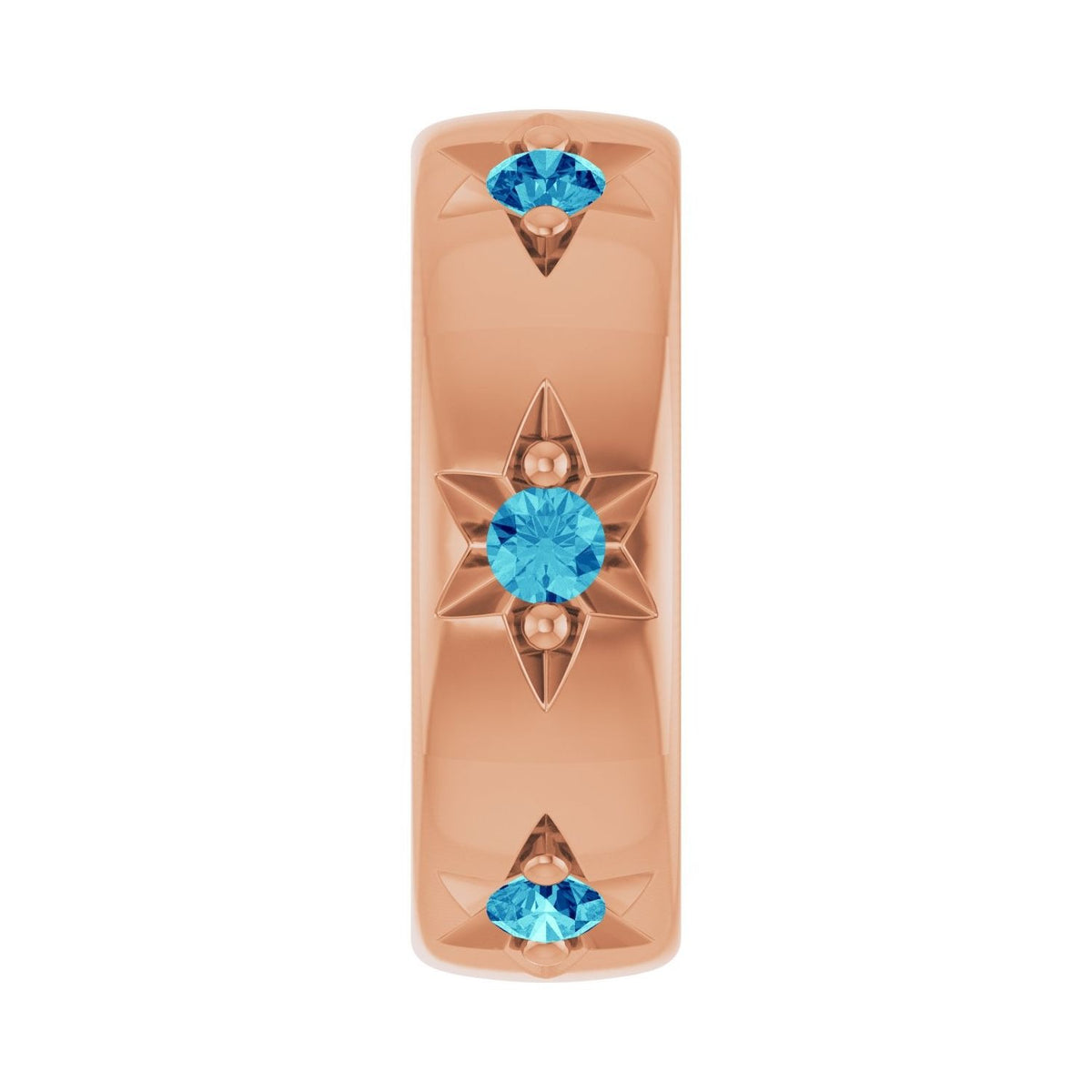 Sapphire Row Natural Gemstone Star Spacer Charm - Blue Zircon, 14K Rose Gold