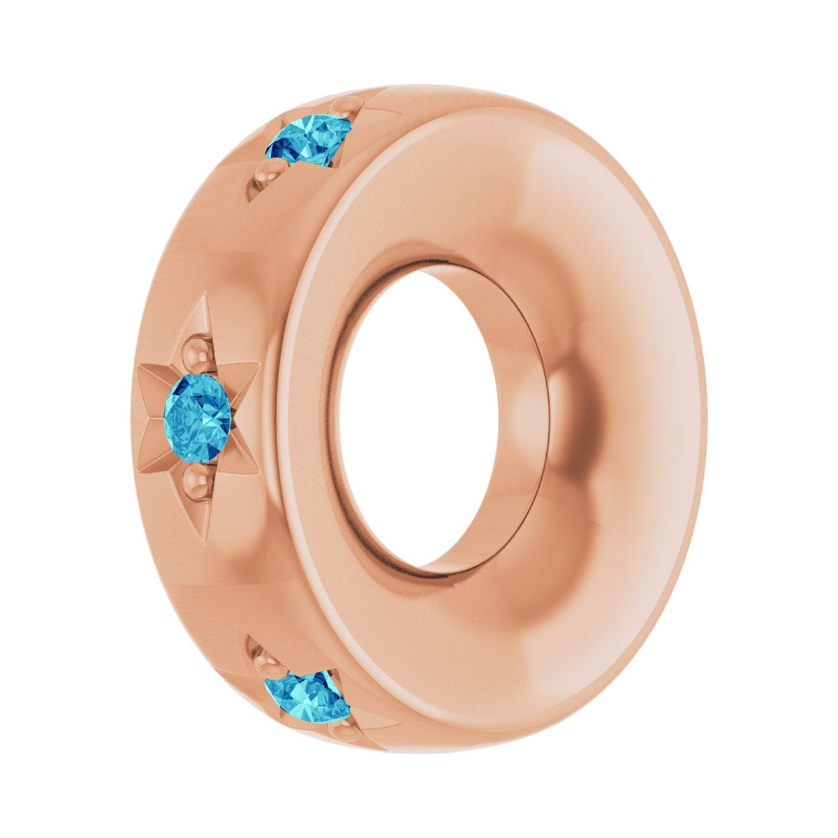 Sapphire Row Natural Gemstone Star Spacer Charm - Blue Zircon, 14K Rose Gold (view 2)