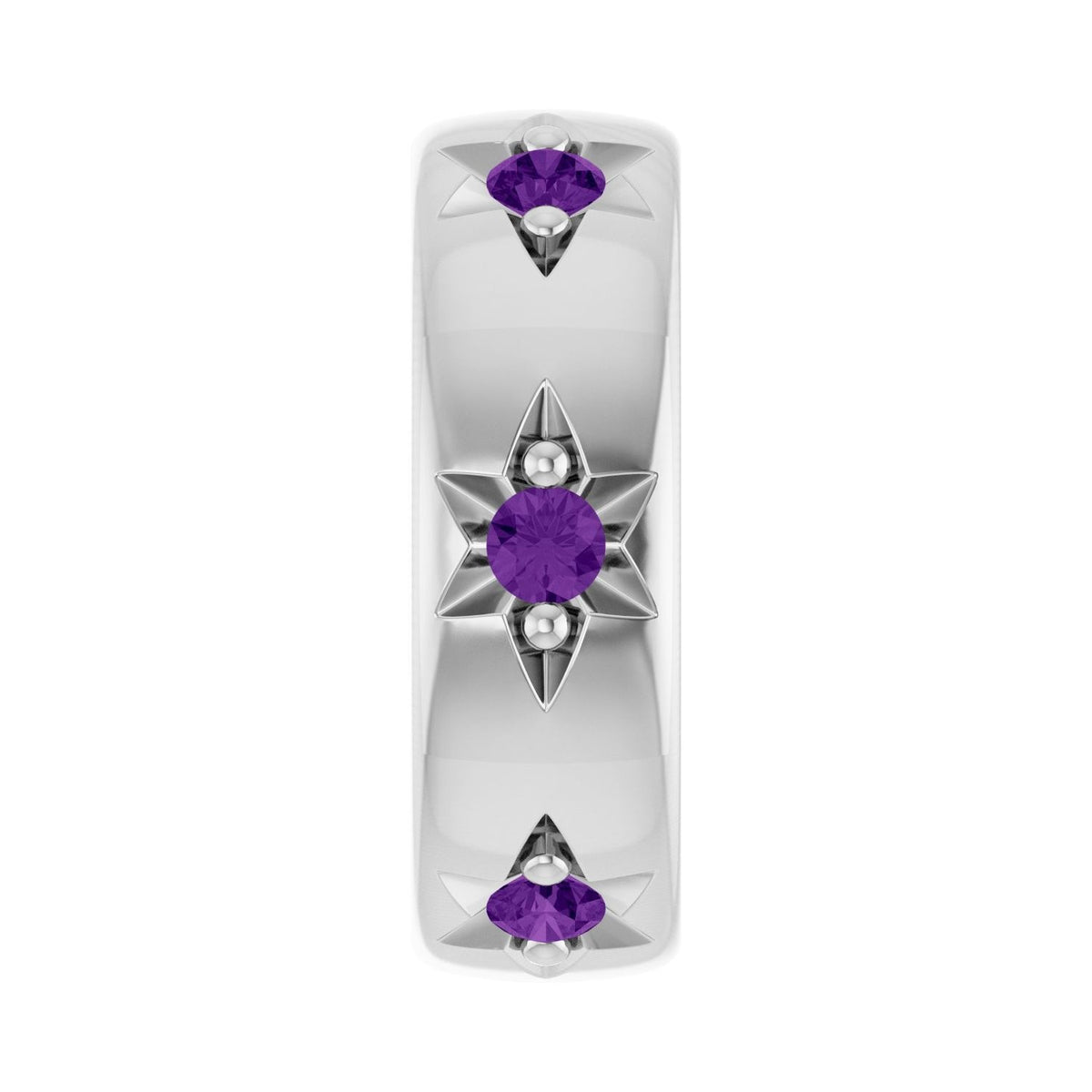Sapphire Row Natural Gemstone Star Spacer Charm - Amethyst, 14K White Gold