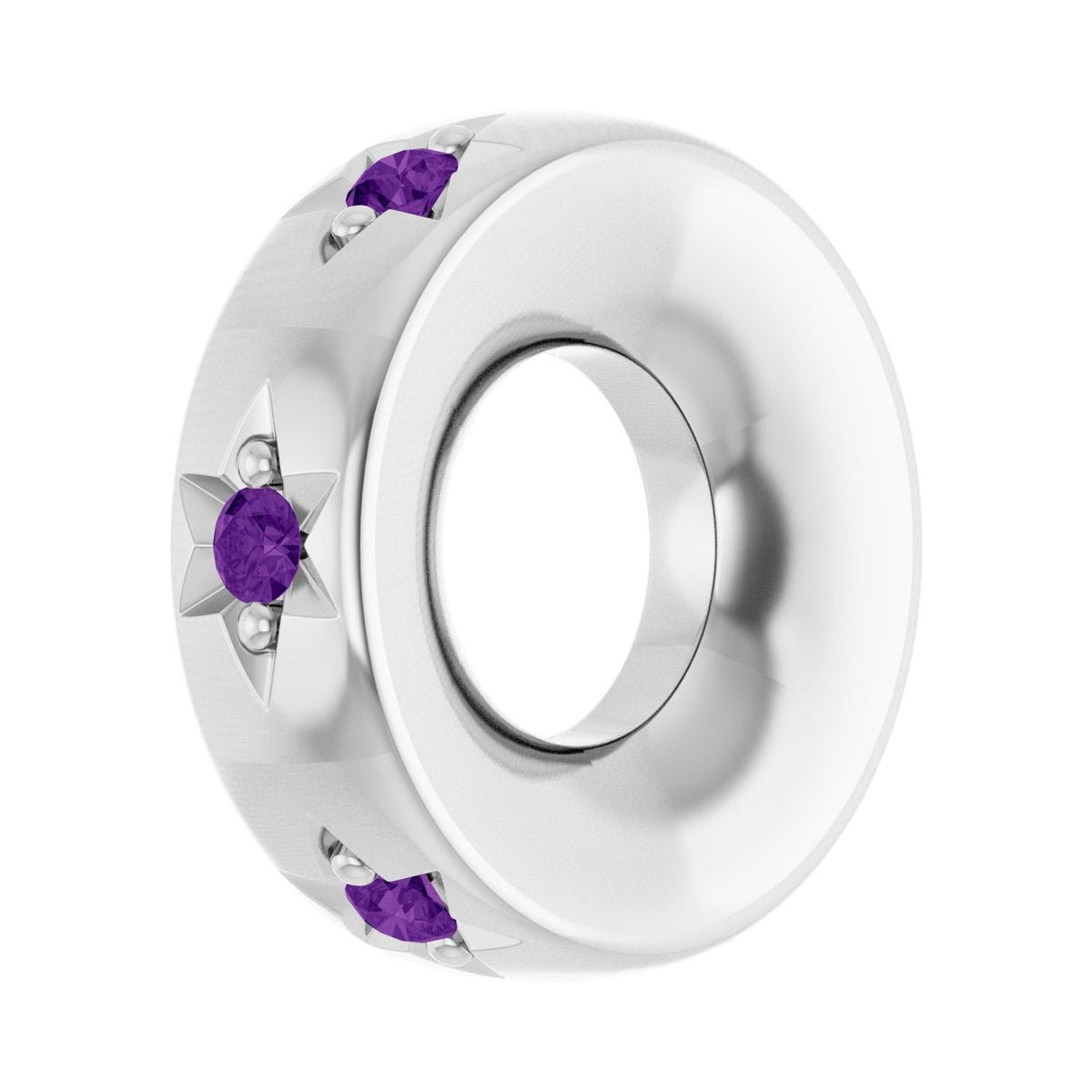 Sapphire Row Natural Gemstone Star Spacer Charm - Amethyst, Platinum (view 2)