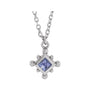 Sapphire Row Natural Gemstone Beaded Princess Bezel Necklace - Tanzanite, 14K White Gold