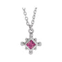 Sapphire Row Natural Gemstone Beaded Princess Bezel Necklace - Pink Tourmaline, 14K White Gold