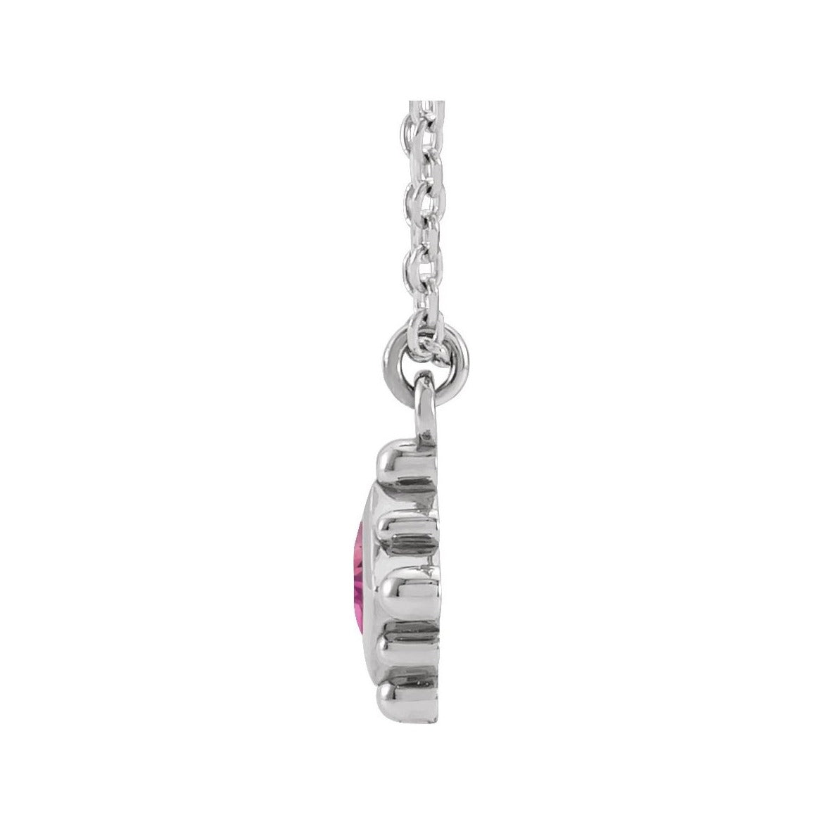 Sapphire Row Natural Gemstone Beaded Princess Bezel Necklace - Pink Tourmaline, 14K White Gold (view 2)