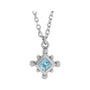 Sapphire Row Natural Gemstone Beaded Princess Bezel Necklace - Aquamarine, 14K White Gold