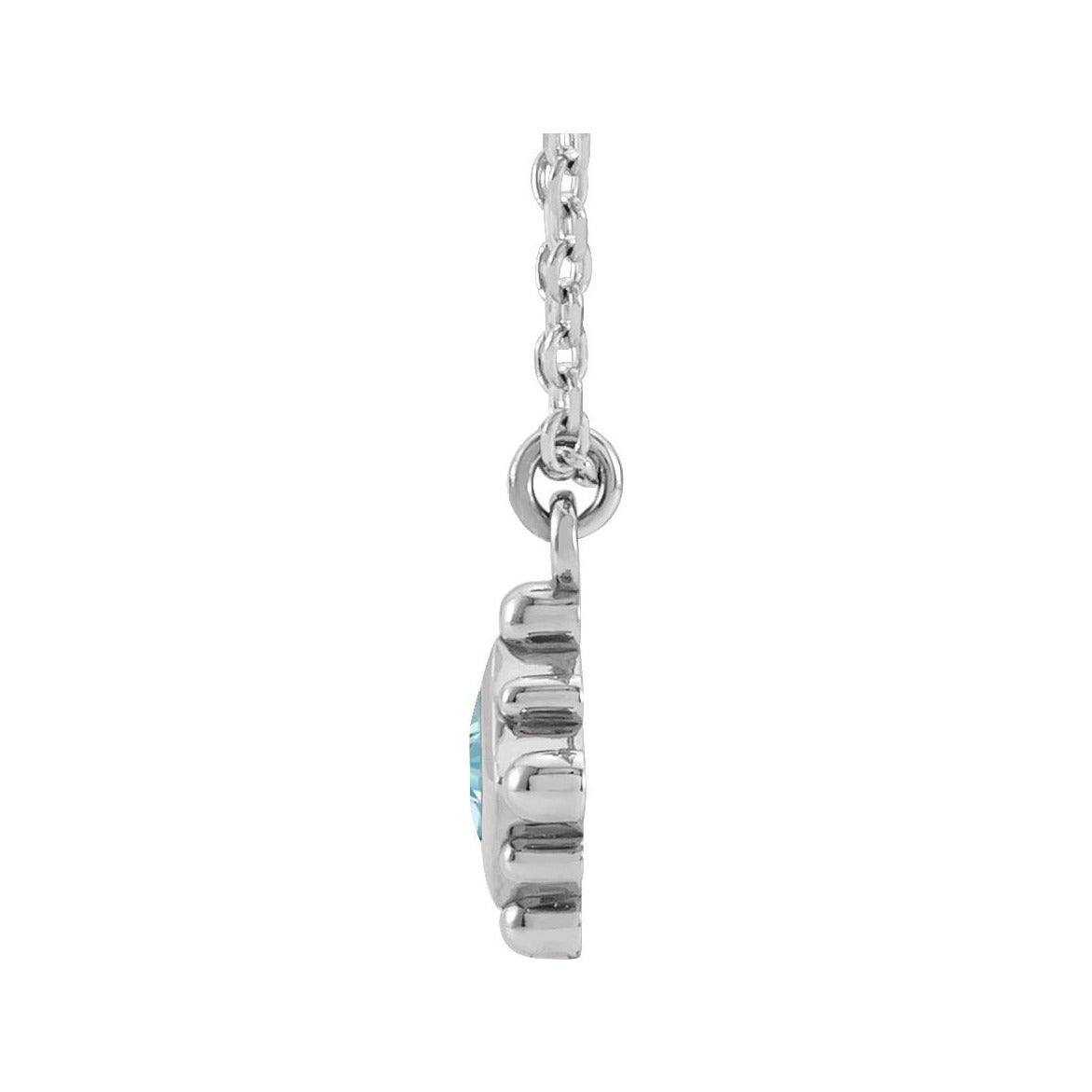 Sapphire Row Natural Gemstone Beaded Princess Bezel Necklace - Aquamarine, 14K White Gold (view 2)