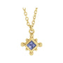 Sapphire Row Natural Gemstone Beaded Princess Bezel Necklace - Tanzanite, 14K Yellow Gold