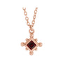 Sapphire Row Natural Gemstone Beaded Princess Bezel Necklace - Mozambique Garnet, 14K Rose Gold