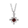 Sapphire Row Natural Gemstone Beaded Princess Bezel Necklace - Mozambique Garnet, 14K White Gold