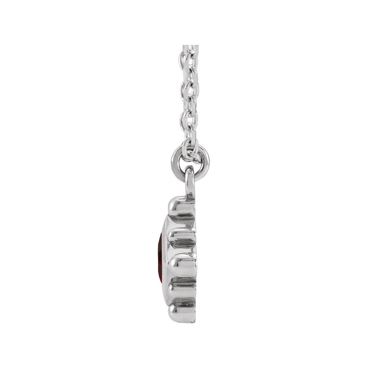 Sapphire Row Natural Gemstone Beaded Princess Bezel Necklace - Mozambique Garnet, 14K White Gold (view 2)