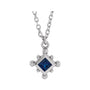 Sapphire Row Natural Gemstone Beaded Princess Bezel Necklace - Blue Sapphire, 14K White Gold