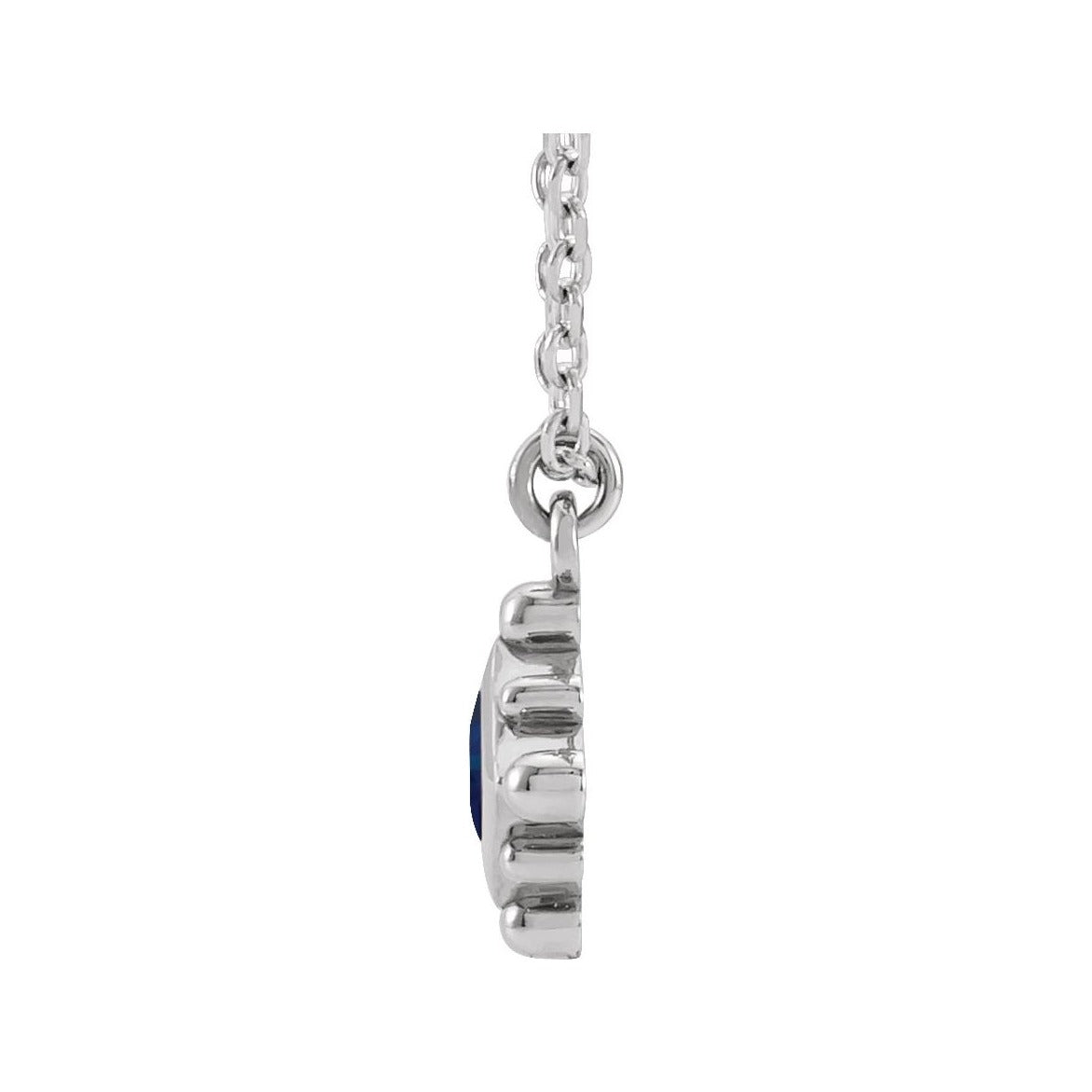 Sapphire Row Natural Gemstone Beaded Princess Bezel Necklace - Blue Sapphire, 14K White Gold (view 2)