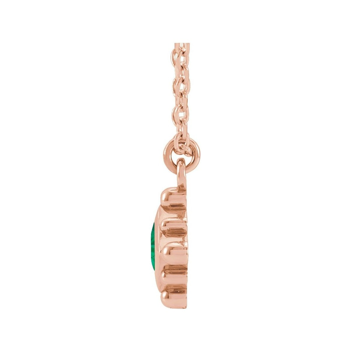 Sapphire Row Natural Gemstone Beaded Princess Bezel Necklace - Emerald, 14K Rose Gold (view 2)