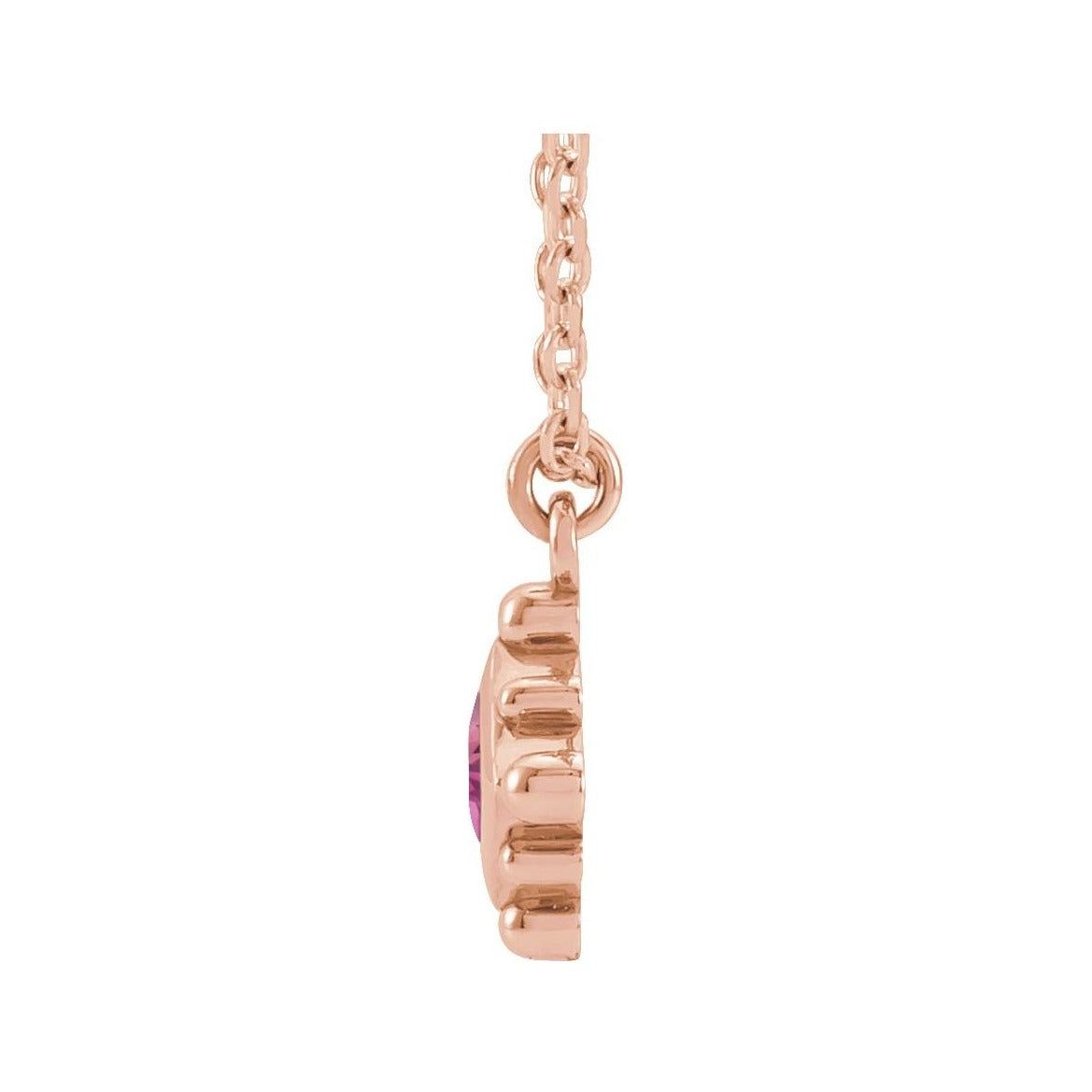 Sapphire Row Natural Gemstone Beaded Princess Bezel Necklace - Pink Tourmaline, 14K Rose Gold (view 2)