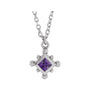 Sapphire Row Natural Gemstone Beaded Princess Bezel Necklace - Amethyst, 14K White Gold