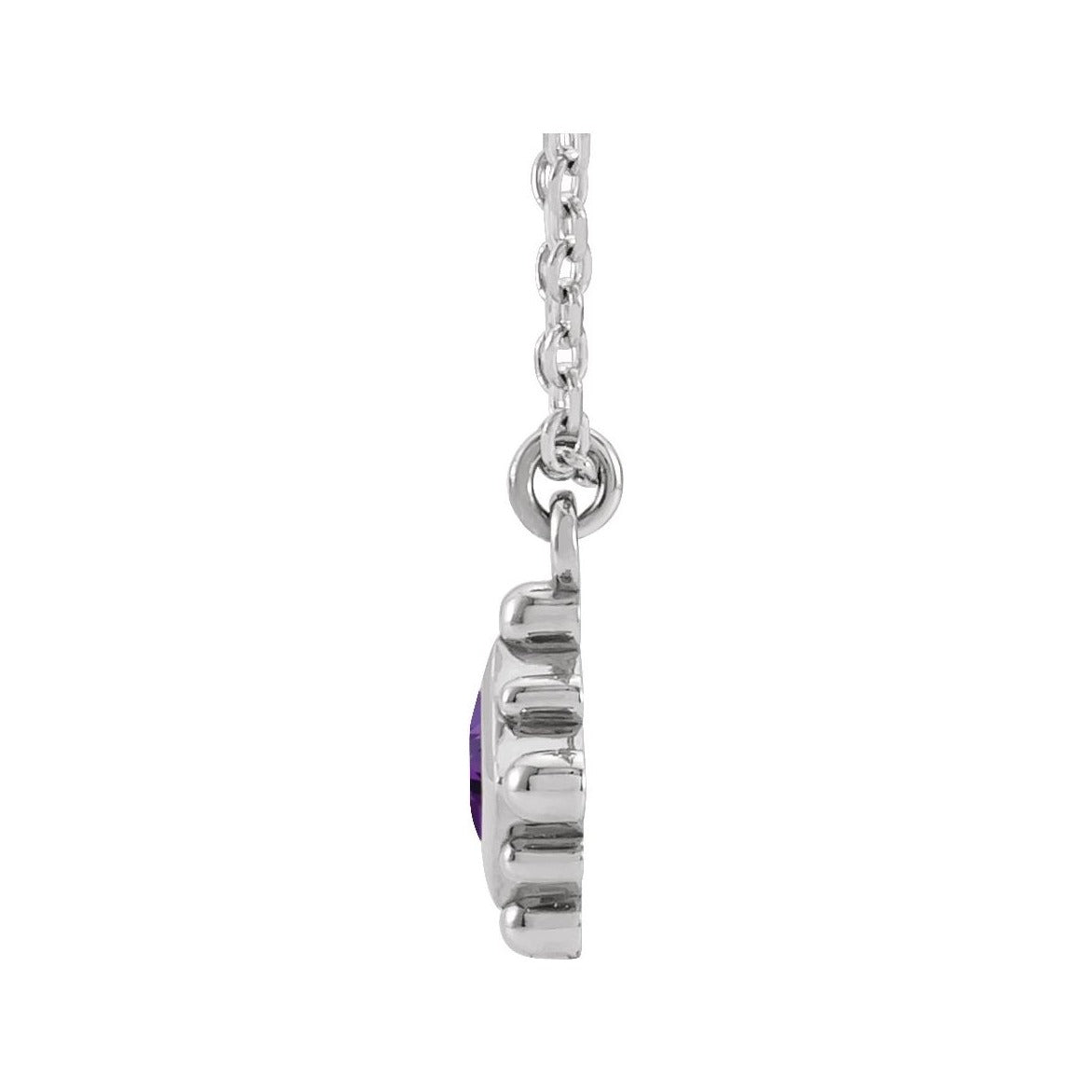 Sapphire Row Natural Gemstone Beaded Princess Bezel Necklace - Amethyst, 14K White Gold (view 2)