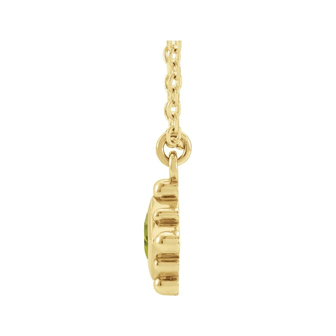 Sapphire Row Natural Gemstone Beaded Princess Bezel Necklace - Peridot, 14K Yellow Gold (view 2)