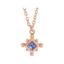 Sapphire Row Natural Gemstone Beaded Princess Bezel Necklace - Tanzanite, 14K Rose Gold