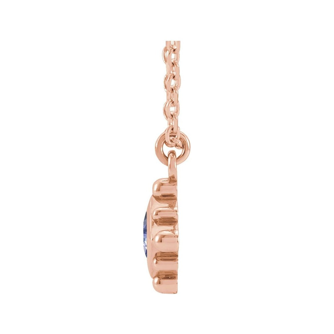 Sapphire Row Natural Gemstone Beaded Princess Bezel Necklace - Tanzanite, 14K Rose Gold (view 2)