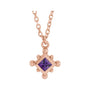 Sapphire Row Natural Gemstone Beaded Princess Bezel Necklace - Amethyst, 14K Rose Gold