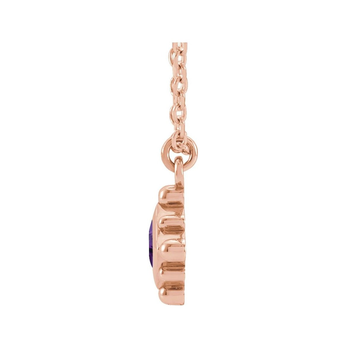 Sapphire Row Natural Gemstone Beaded Princess Bezel Necklace - Amethyst, 14K Rose Gold (view 2)
