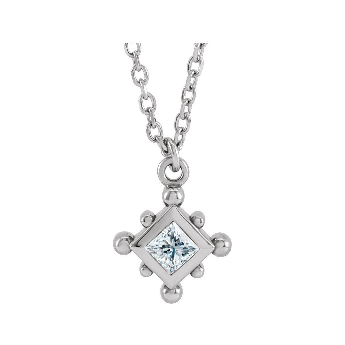 Sapphire Row Natural Gemstone Beaded Princess Bezel Necklace - Diamond, 14K White Gold