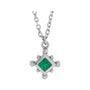 Sapphire Row Natural Gemstone Beaded Princess Bezel Necklace - Emerald, 14K White Gold