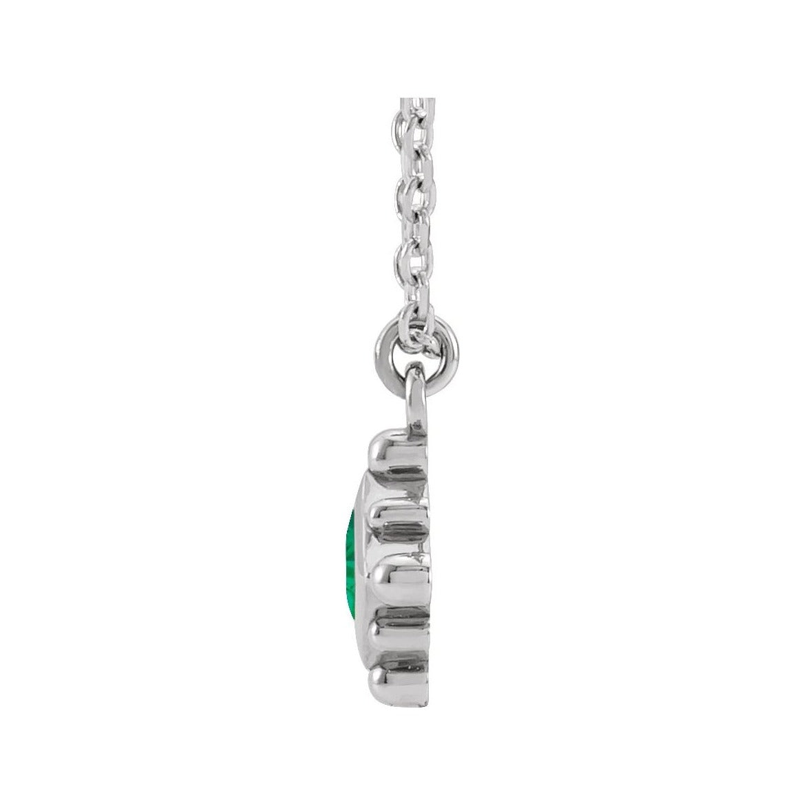 Sapphire Row Natural Gemstone Beaded Princess Bezel Necklace - Emerald, 14K White Gold (view 2)