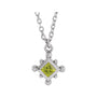 Sapphire Row Natural Gemstone Beaded Princess Bezel Necklace - Peridot, 14K White Gold