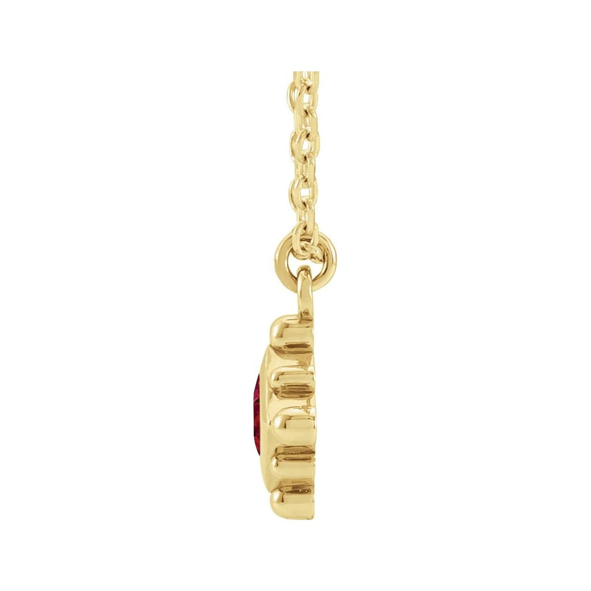 Sapphire Row Lab-Grown Gemstone Beaded Princess Bezel Necklace - Ruby, 14K Yellow Gold (view 2)