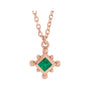 Sapphire Row Lab-Grown Gemstone Beaded Princess Bezel Necklace - Emerald, 14K Rose Gold