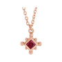 Sapphire Row Lab-Grown Gemstone Beaded Princess Bezel Necklace - Ruby, 14K Rose Gold